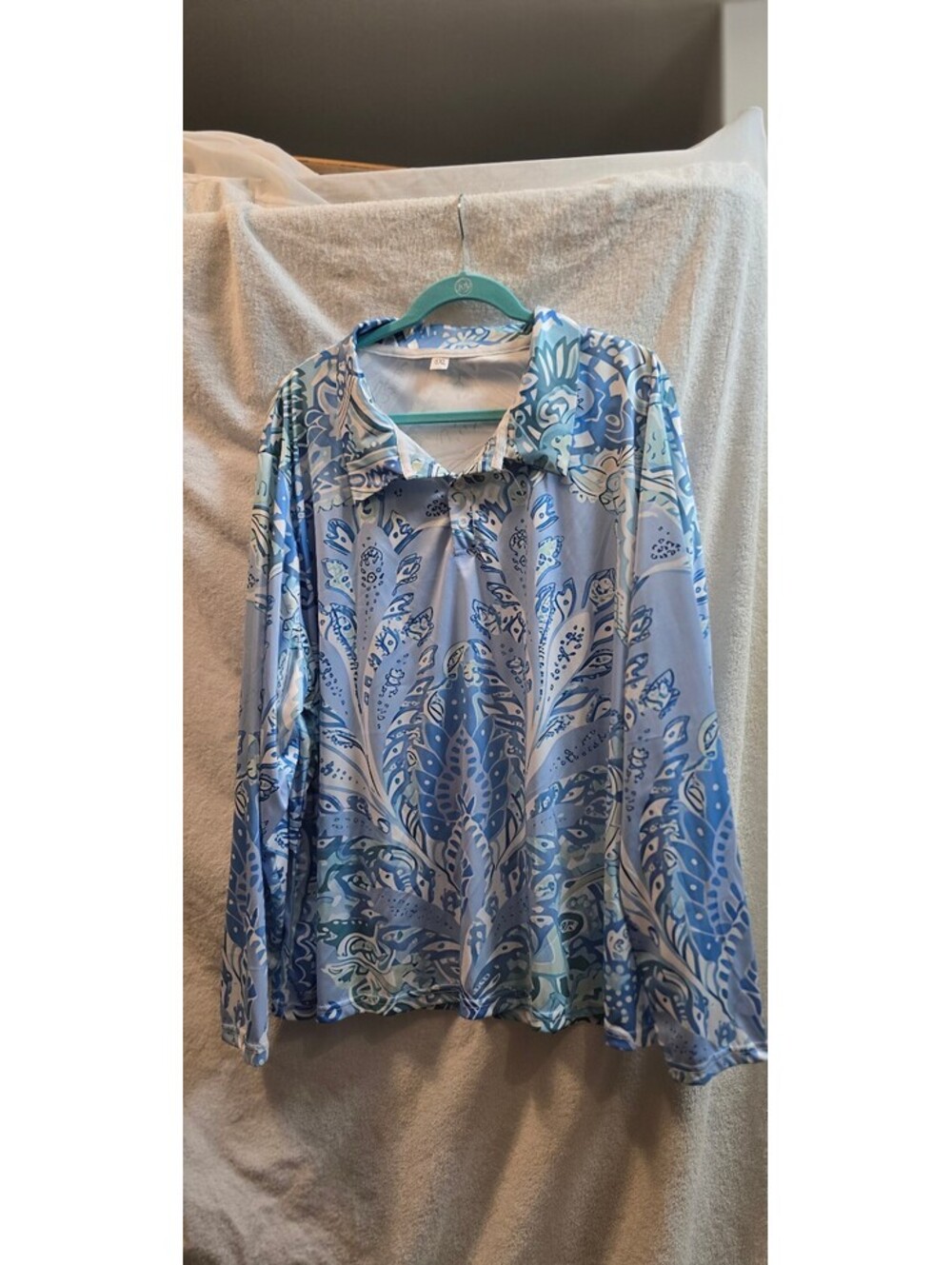 6XL New Blue paisley long sleeve blouse